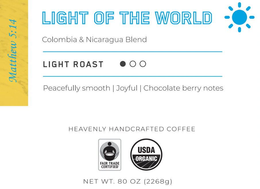 Light of The World, Light Roast, 5 LB (80oz) WHOLESALE DISCOUNT